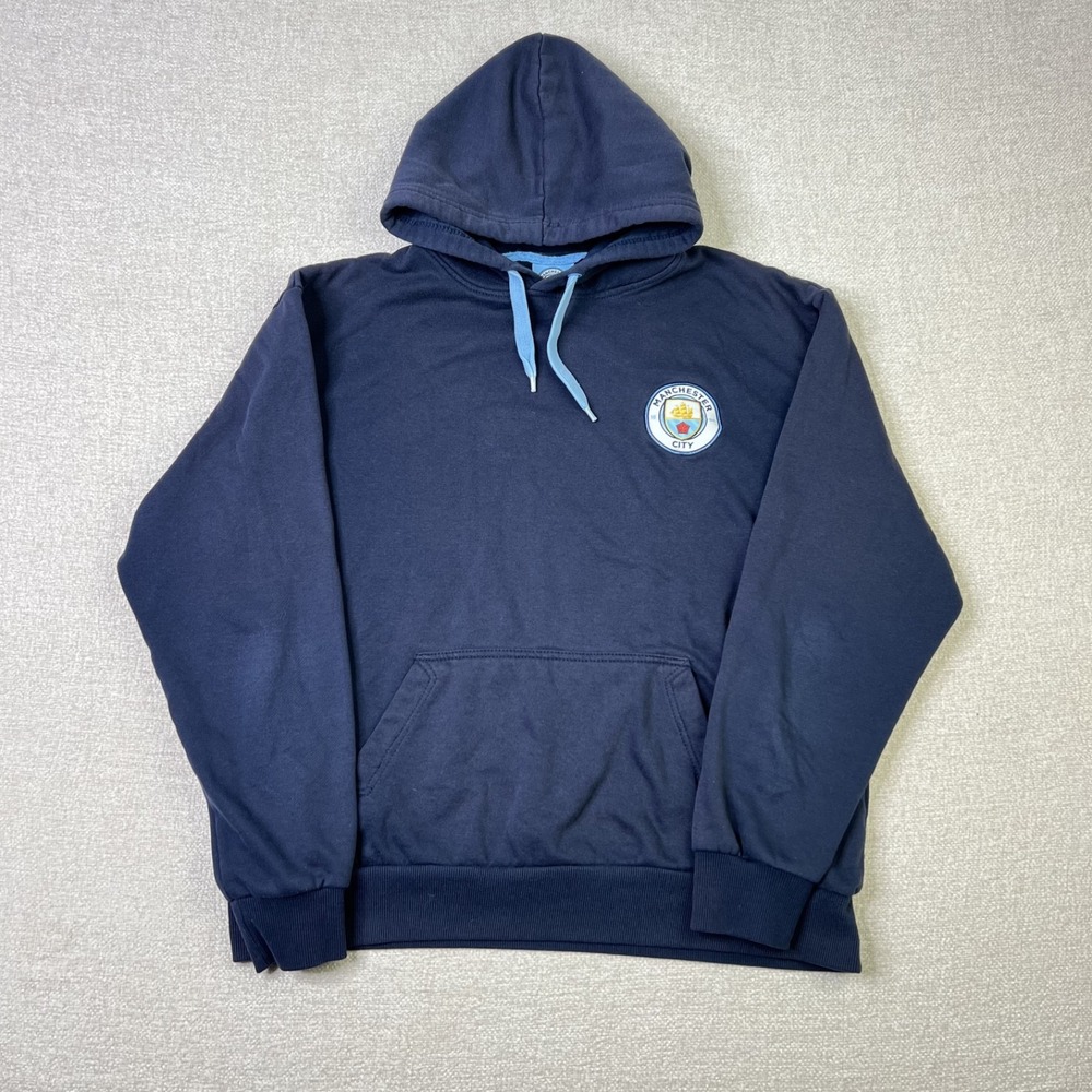 Official Manchester City FC Hoodie Mens L Navy Blue Crest Soccer Club Sweatshirt
